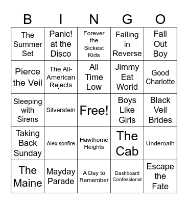 Bands Bingo Card