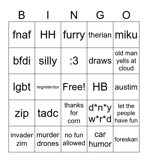 Cornball Bingo Card