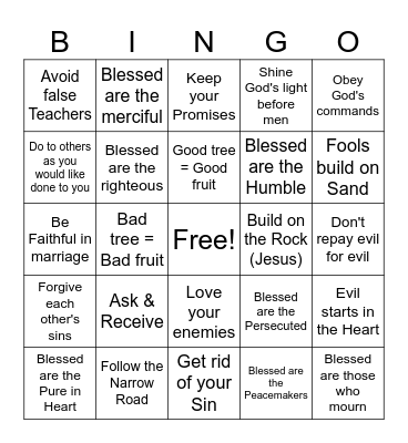 Sermon on the Mount Bingo Card