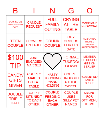 VALENTINE'S DAY SERVER BINGO Card