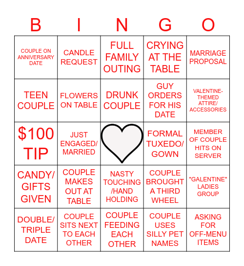 VALENTINE'S DAY SERVER BINGO Card