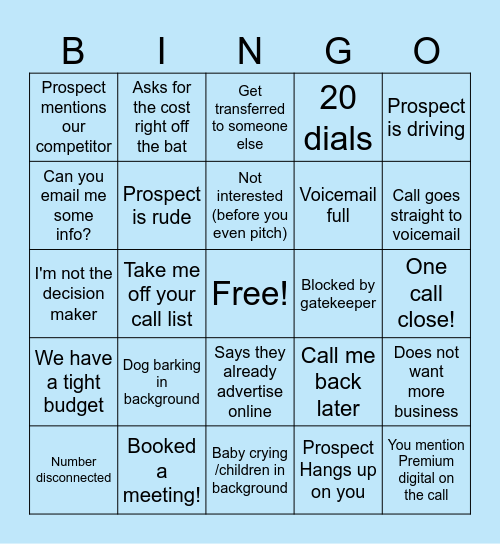 Power Hour Cold Calling Bingo Card