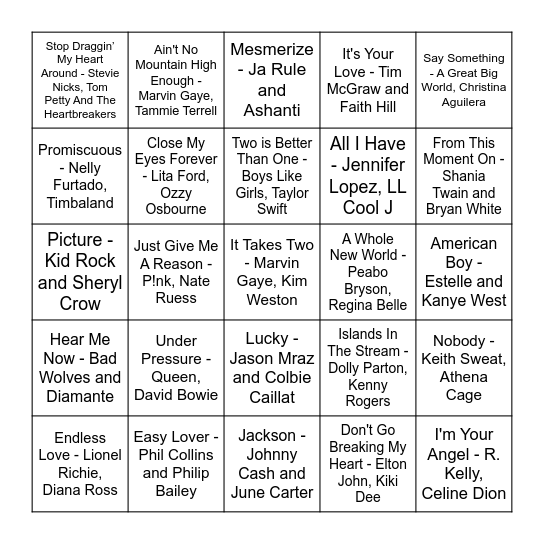 Let's Duet Bingo Card