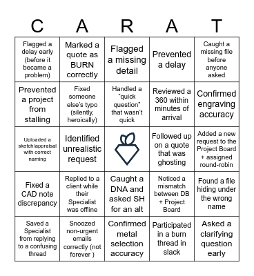 Custom Coordinator Bingo Card