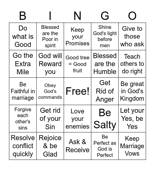 Sermon on the Mount Bingo Card