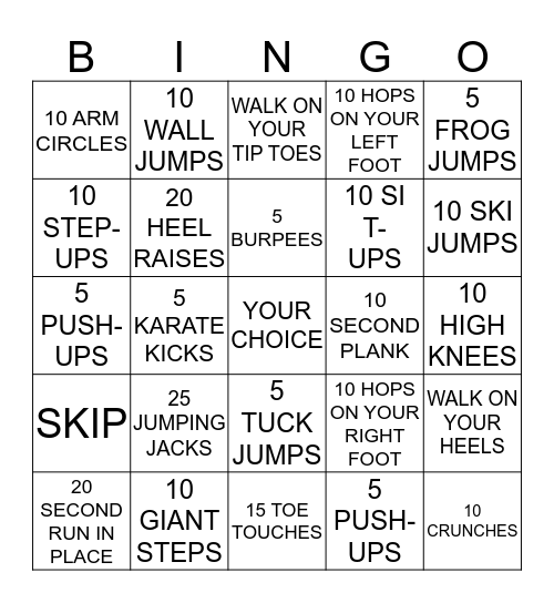 MOVEMENT BINGO Card