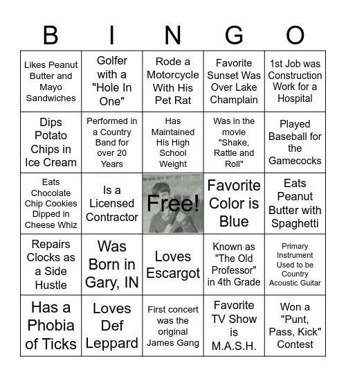 Band Member and DJ Bingo Card
