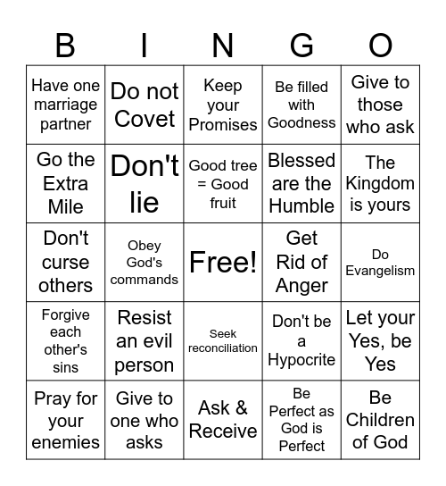 Sermon on the Mount Bingo Card