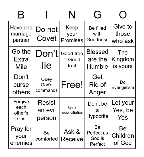 Sermon on the Mount Bingo Card