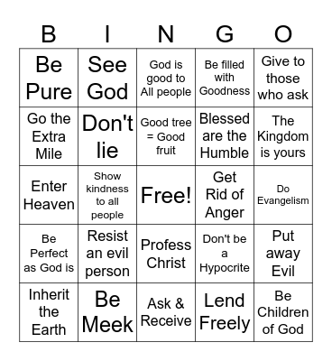 Sermon on the Mount Bingo Card
