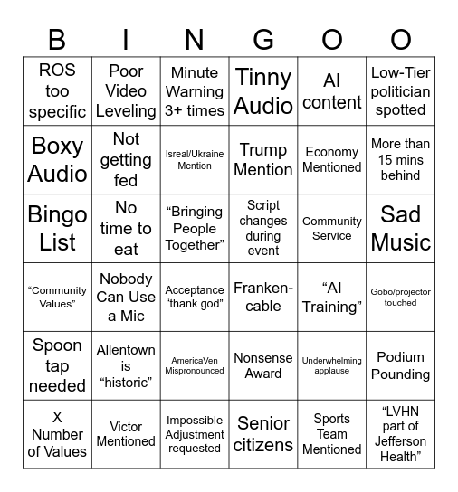 Event Bingo Card