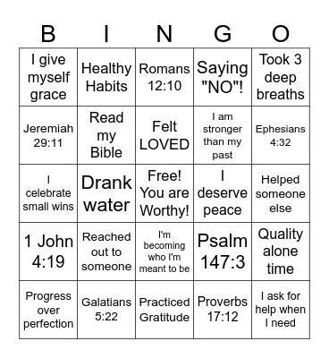 Love in Recovery Bingo Card