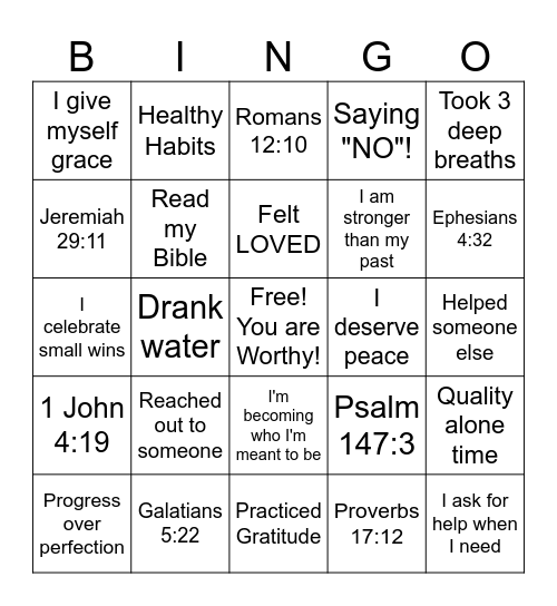 Love in Recovery Bingo Card