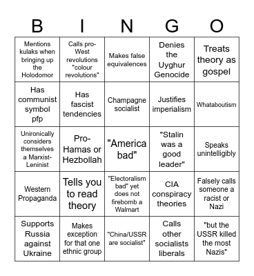 Tankie Bingo Card