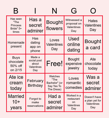 Virtual Valentine's Day Bingo Card