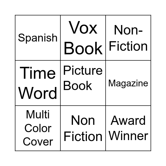 Library Scavenger Hunt Bingo Card