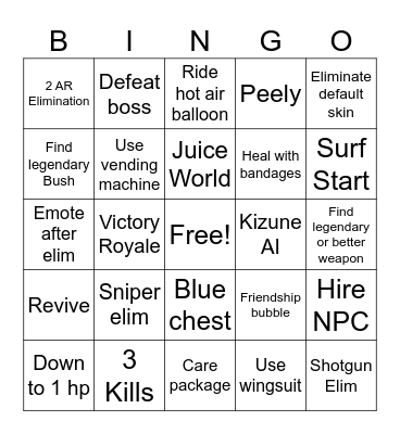 FORTNITE Bingo Card