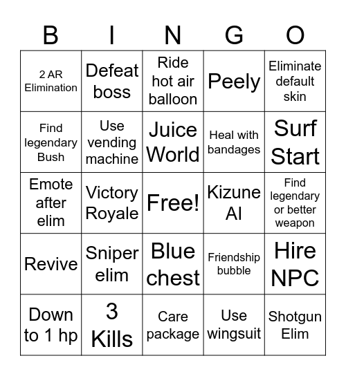 FORTNITE Bingo Card