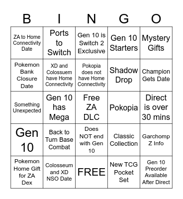 Pokemon Day Bingo Card
