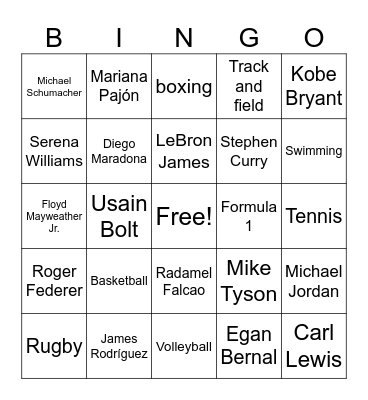 Sports and Athletes Bingo Card