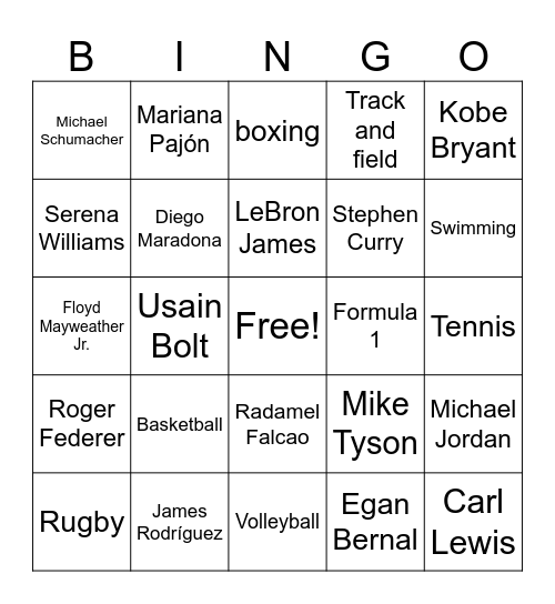 Sports and Athletes Bingo Card