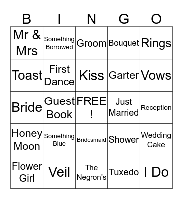 Veronica and Angels Wedding Shower Bingo Card