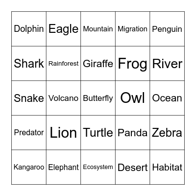 Animals and Nature Bingo Card