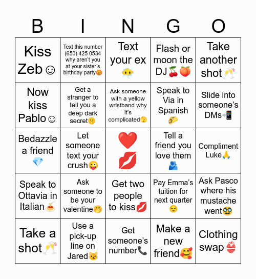 ❤️💋 Valentine's Bingo ❤️💋 Bingo Card