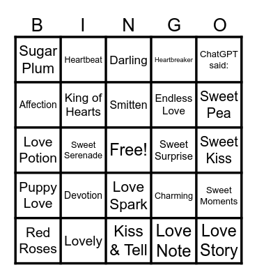 Valentine's Day Bingo Card
