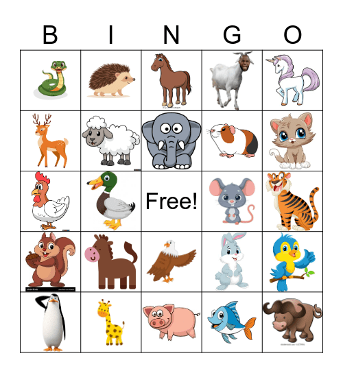 Animals Bingo Card