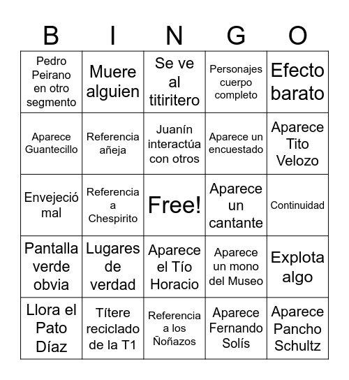 Episodios de 31 Minutos Bingo Card