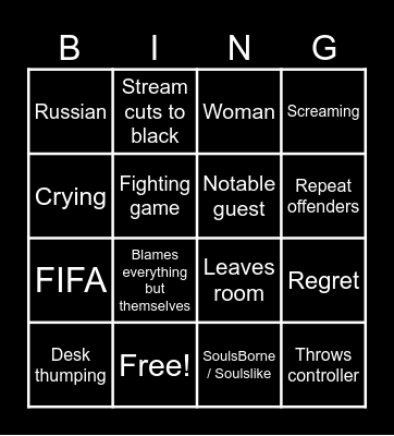 Gamer Rage Bingo Card