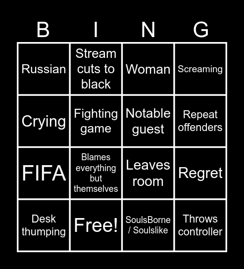 Gamer Rage Bingo Card