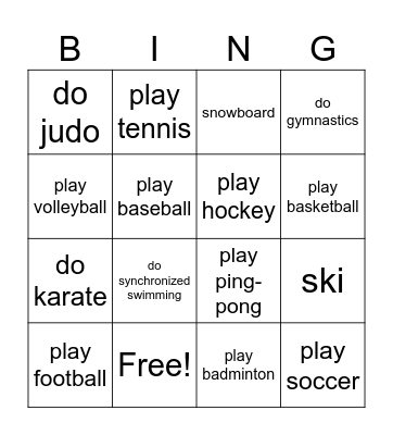 Sports Bingo Card