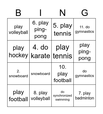 Sports Bingo Card