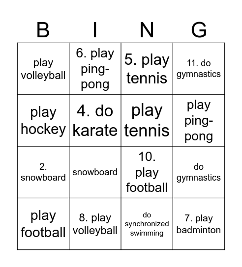 Sports Bingo Card
