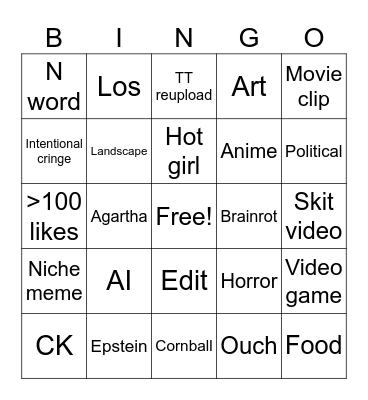 Instagram bingo Card
