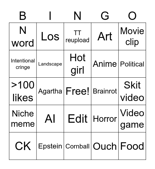 Instagram bingo Card