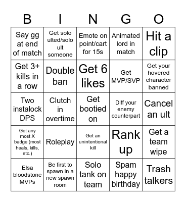 Marvel Rivals Bingo Card