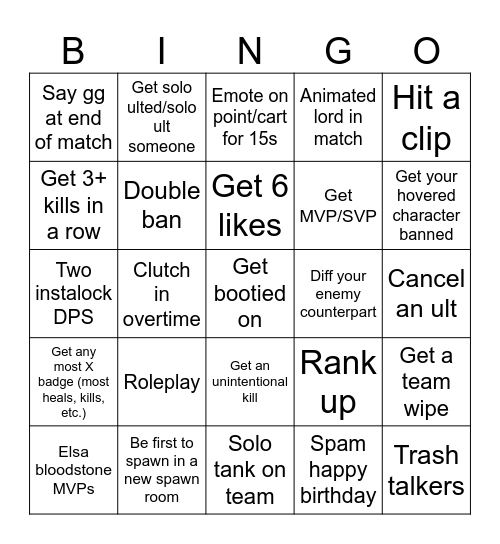 Marvel Rivals Bingo Card