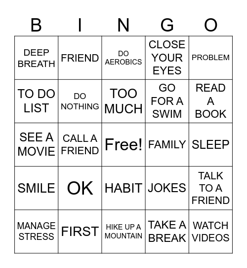 😣FEELING STRESSED?😣 Bingo Card
