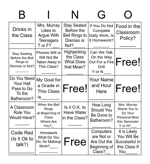 educational bingo for classroom