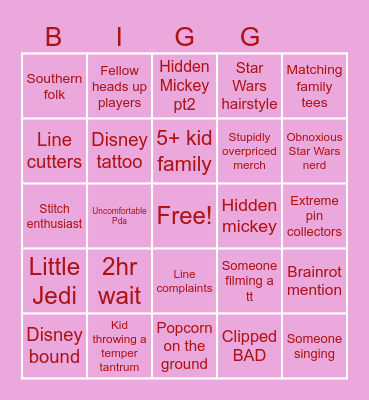 Disnyw bigo Bingo Card