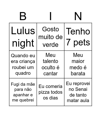 Bingo das Luluzinhas Bingo Card