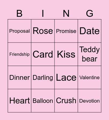 valentine's day Bingo Card