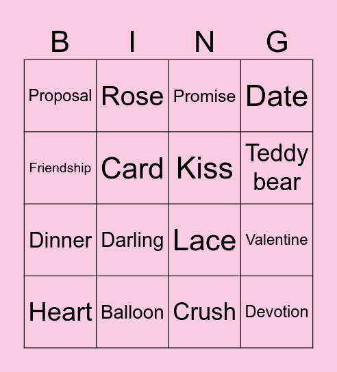 valentine's day Bingo Card