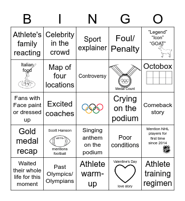 2026 Winter Olympics Bingo Card