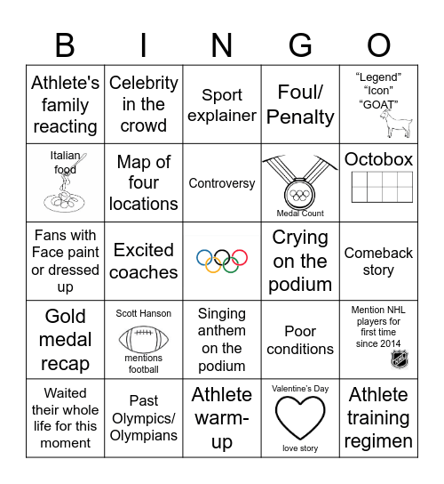 2026 Winter Olympics Bingo Card