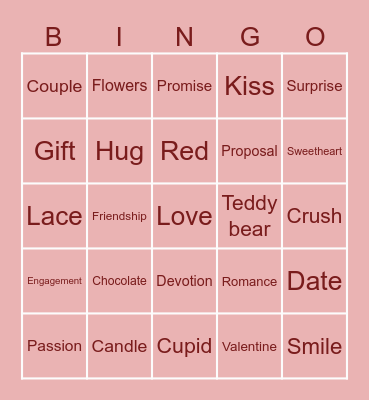 Valentine's day Bingo Card