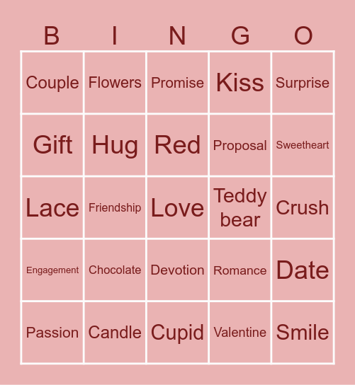 Valentine's day Bingo Card